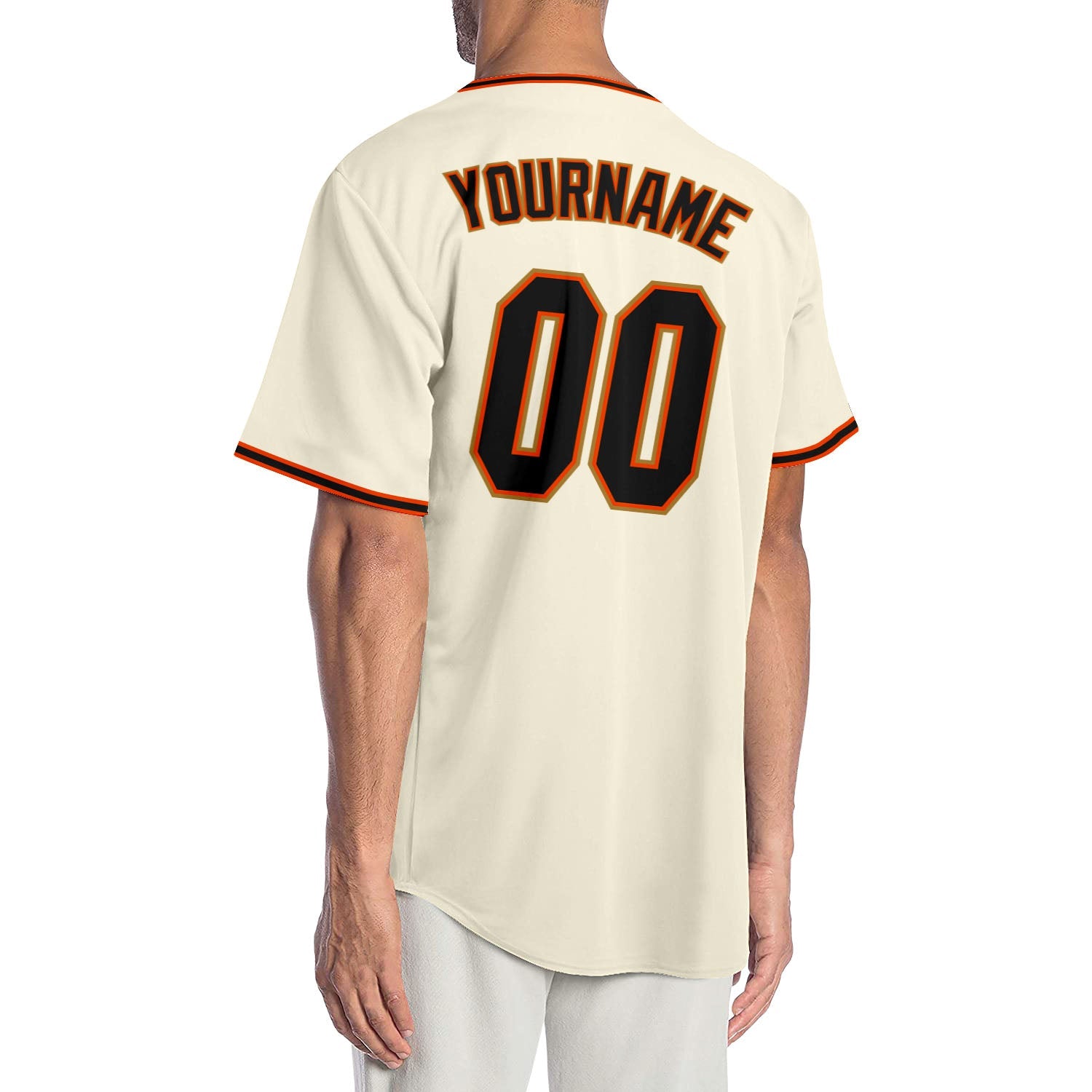 Custom Cream Black Orange-Old Gold Authentic Baseball Jersey view 2