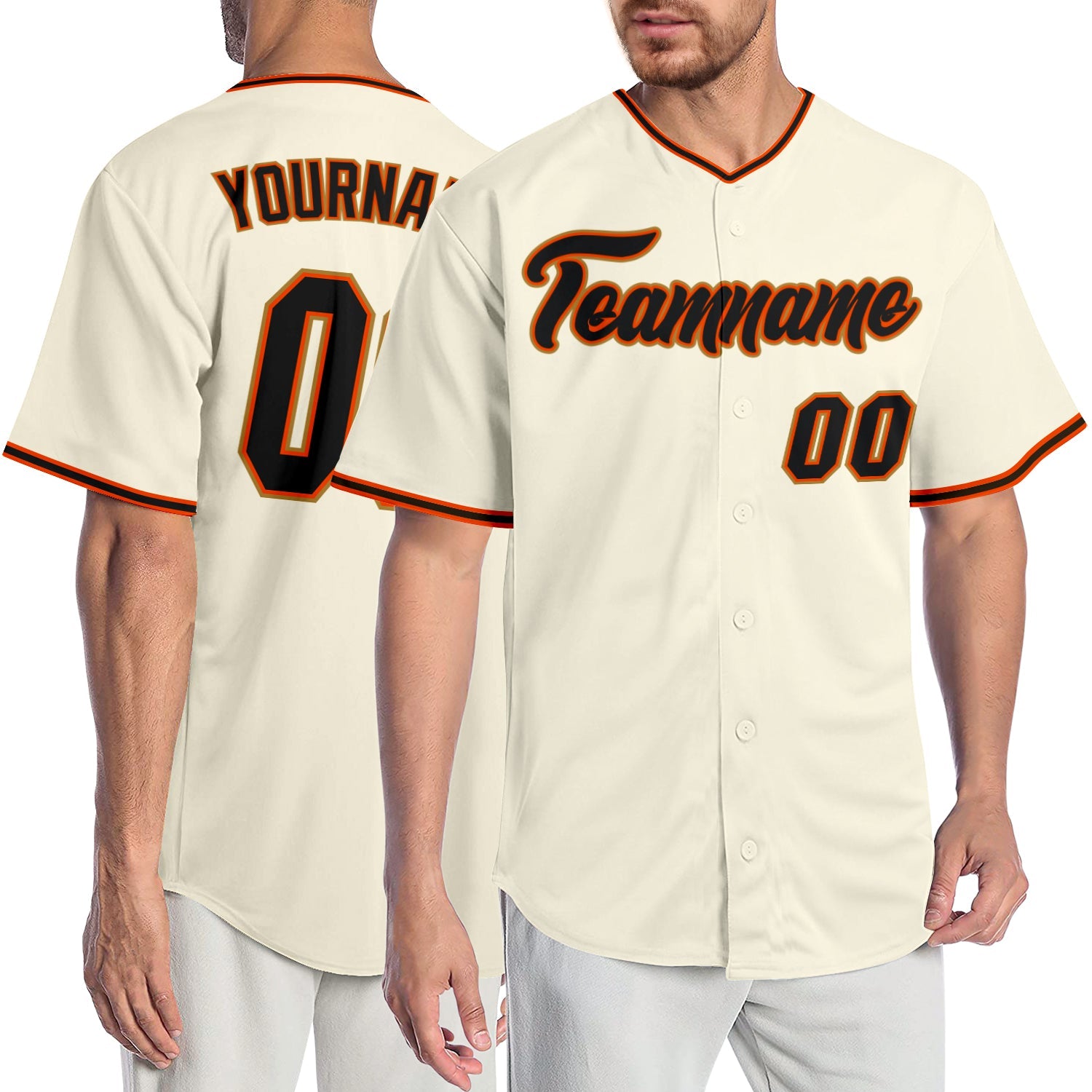 Custom Cream Black Orange-Old Gold Authentic Baseball Jersey - Main View