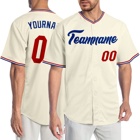 Custom Cream Red-Royal Authentic Baseball Jersey - Main View