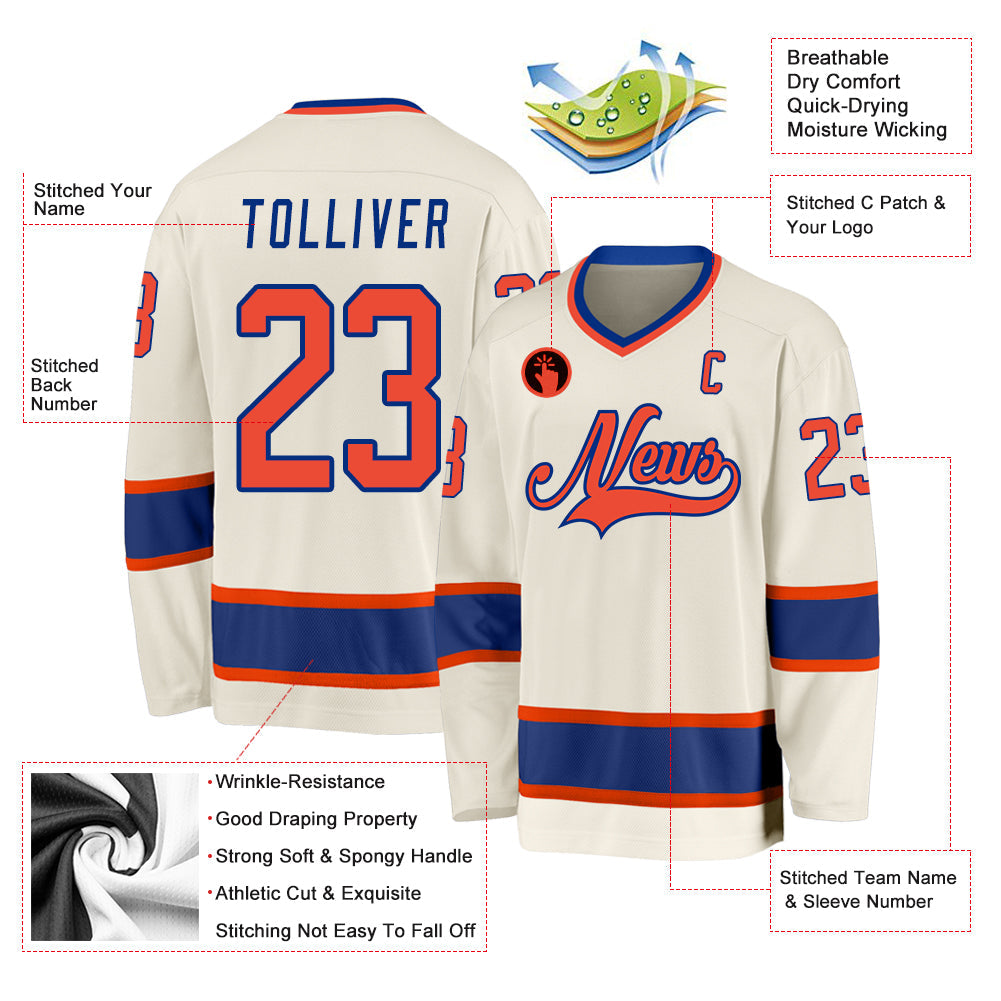 Custom Cream Orange-Royal Hockey Jersey view 2