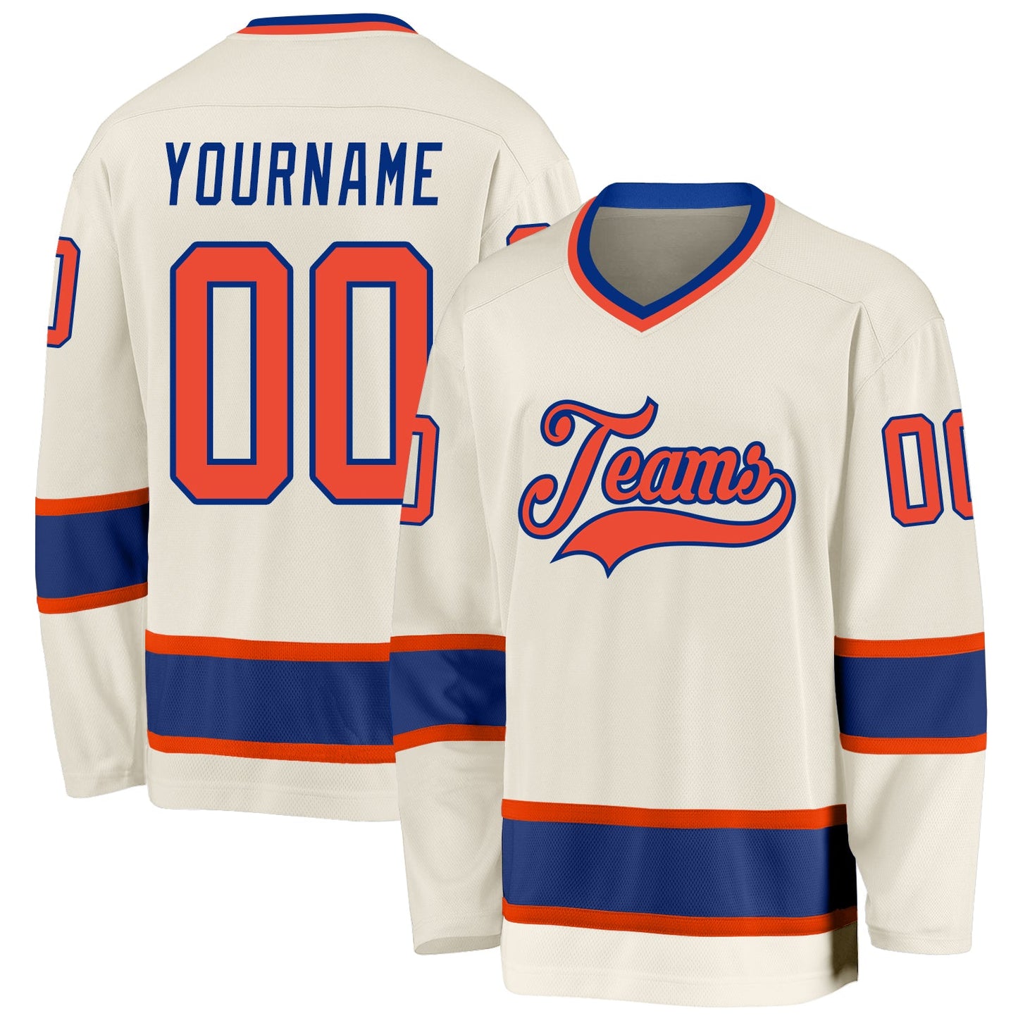 Custom Cream Orange-Royal Hockey Jersey - Main View