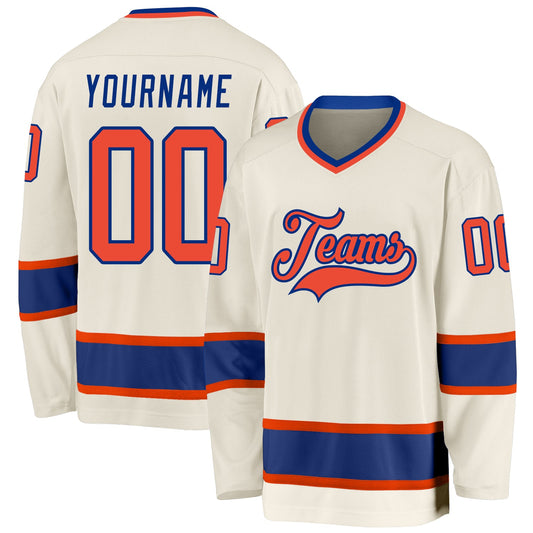 Custom Cream Orange-Royal Hockey Jersey - Main View