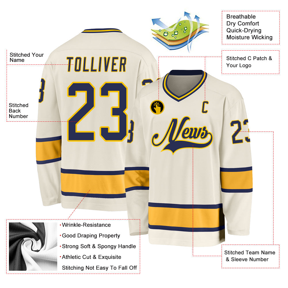 Custom Cream Navy-Gold Hockey Jersey view 2