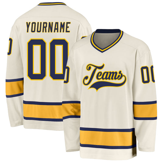 Custom Cream Navy-Gold Hockey Jersey - Main View