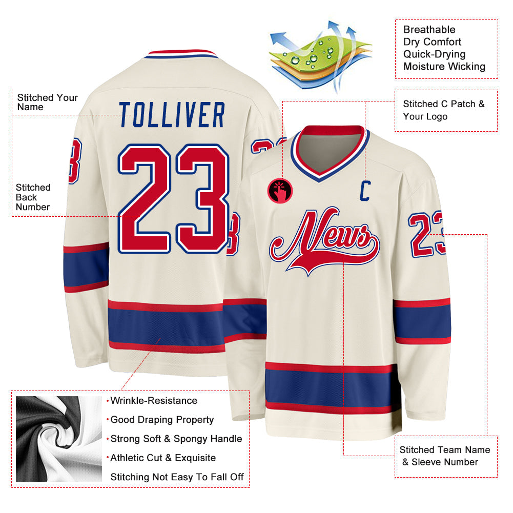 Custom Cream Red-Royal Hockey Jersey view 2