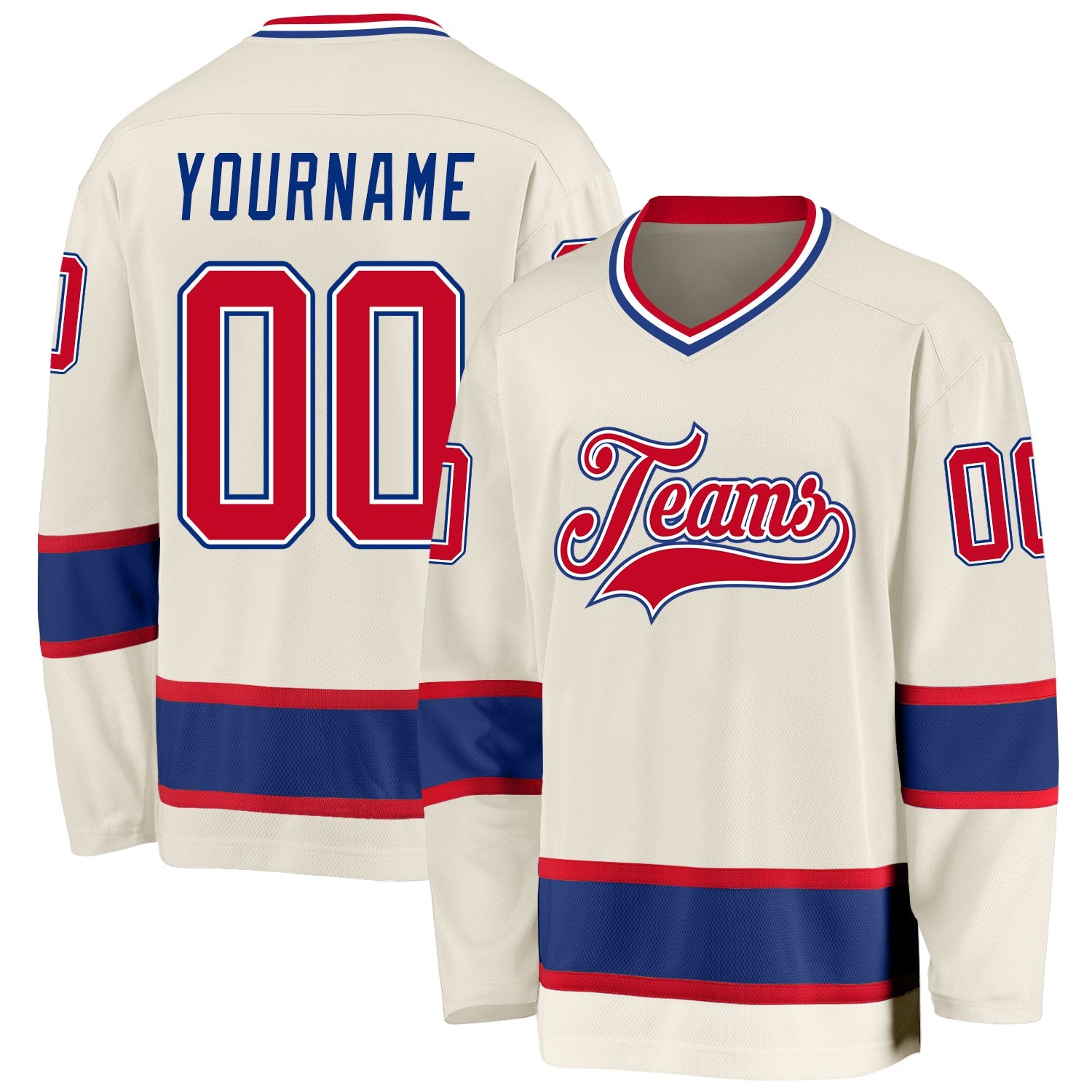 Custom Cream Red-Royal Hockey Jersey - Main View