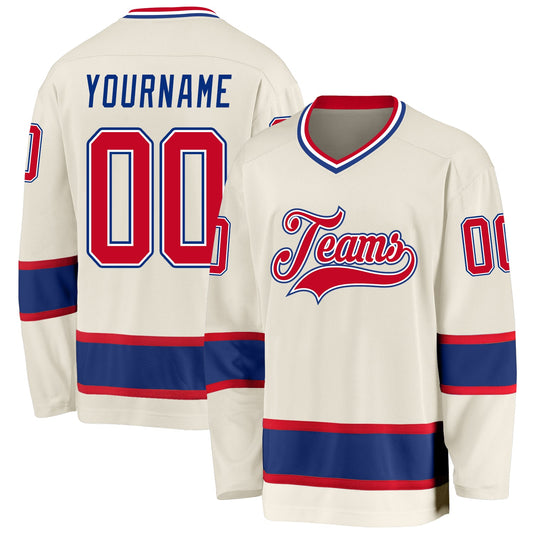 Custom Cream Red-Royal Hockey Jersey - Main View