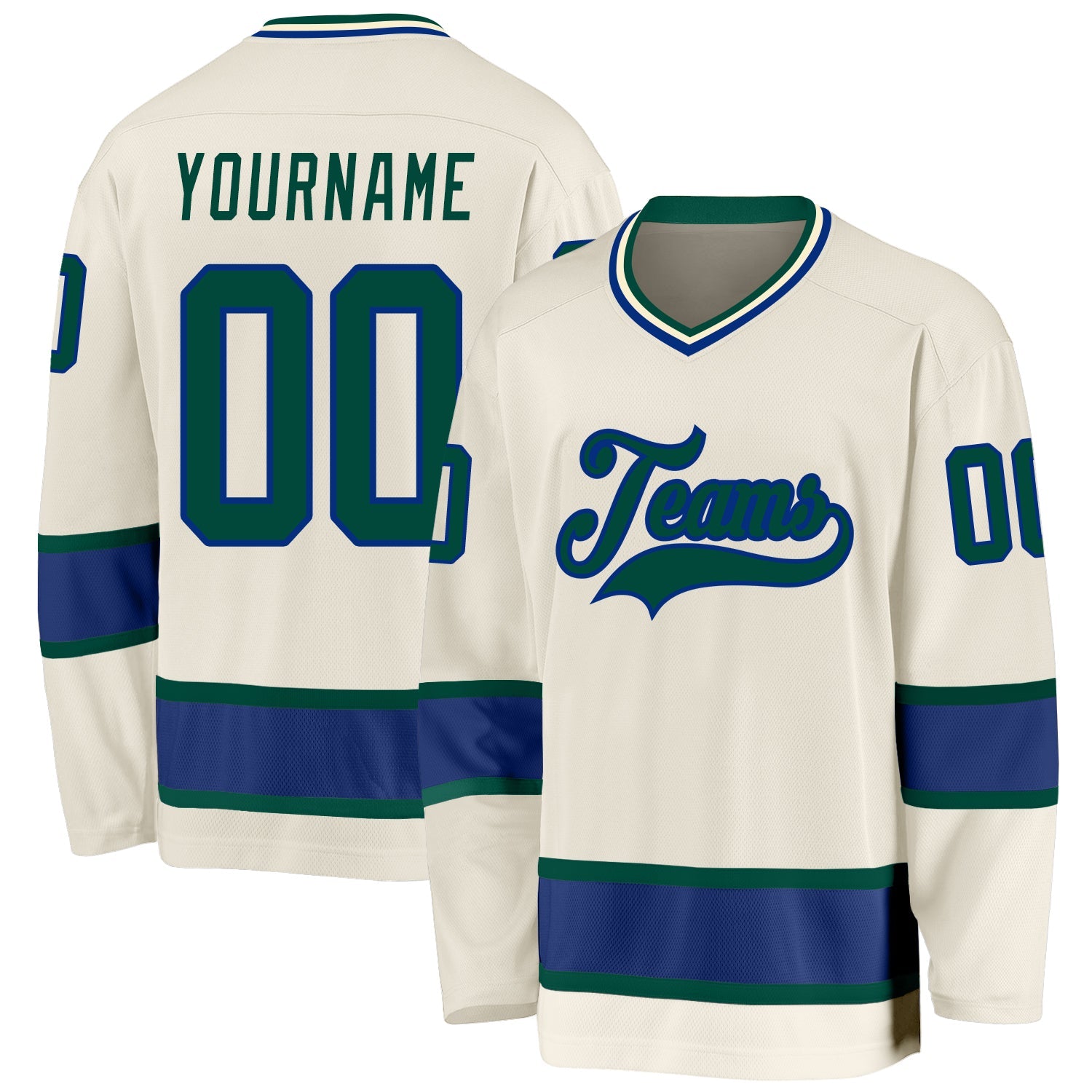 Custom Cream Green-Royal Hockey Jersey - Main View