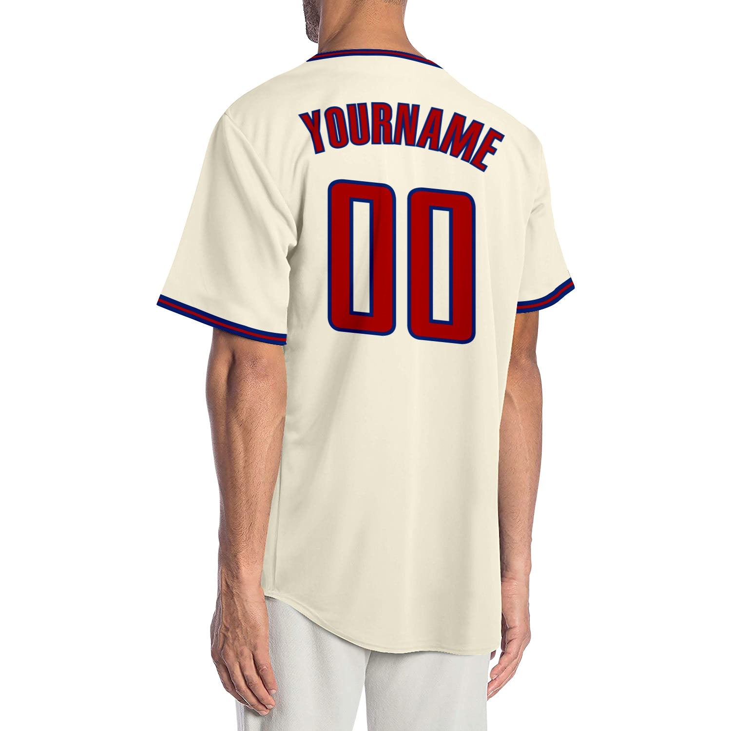 Custom Cream Red-Royal Authentic Baseball Jersey view 2