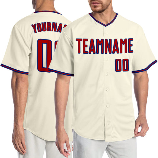 Custom Cream Red-Royal Authentic Baseball Jersey - Main View
