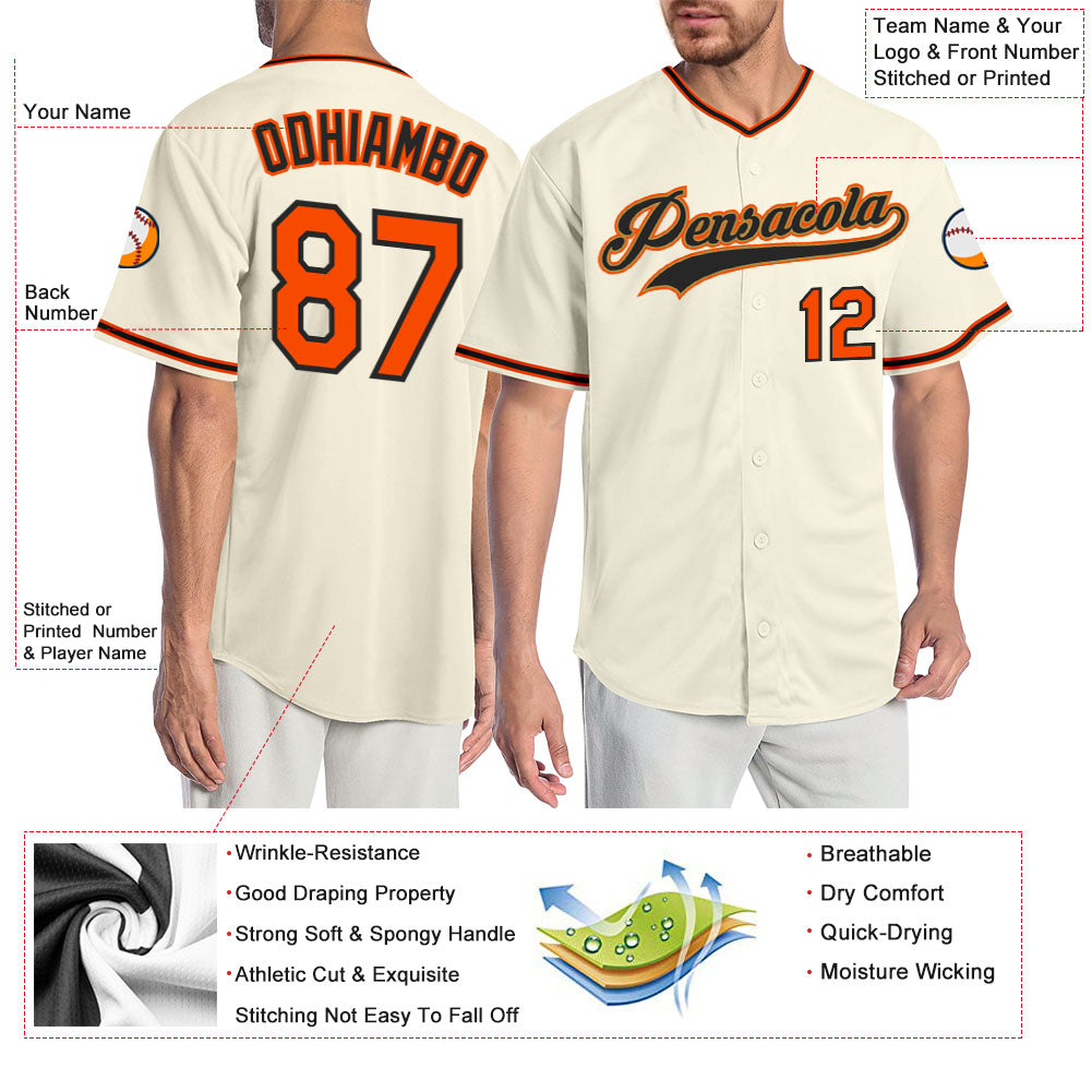 Custom Cream Orange Black-Old Gold Authentic Baseball Jersey view 3
