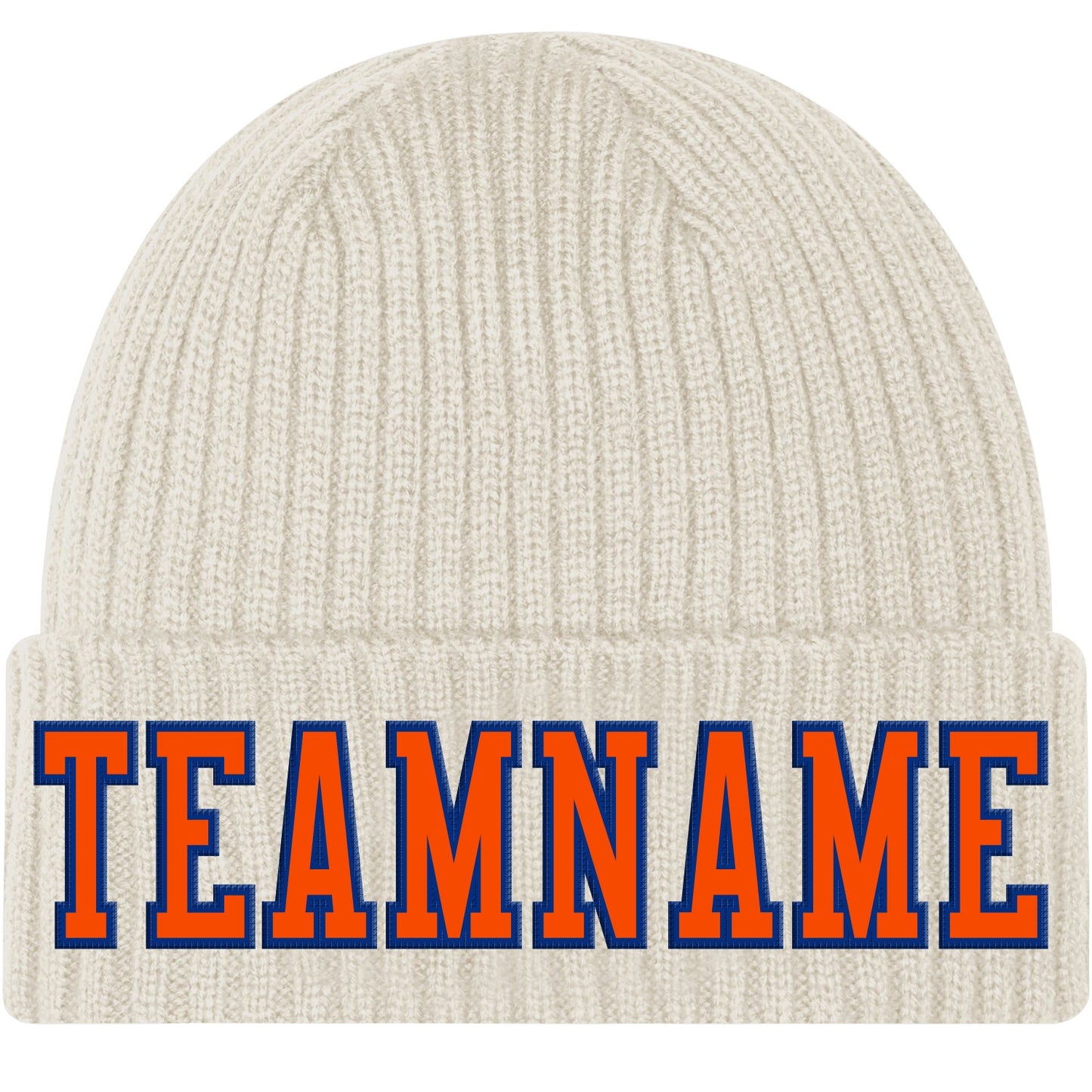 Custom Cream Orange-Royal Stitched Cuffed Knit Hat - Main View