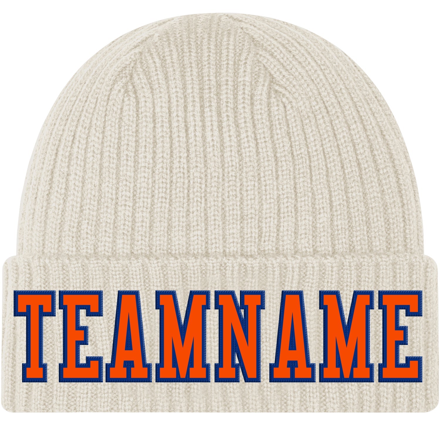 Custom Cream Orange-Royal Stitched Cuffed Knit Hat - Main View