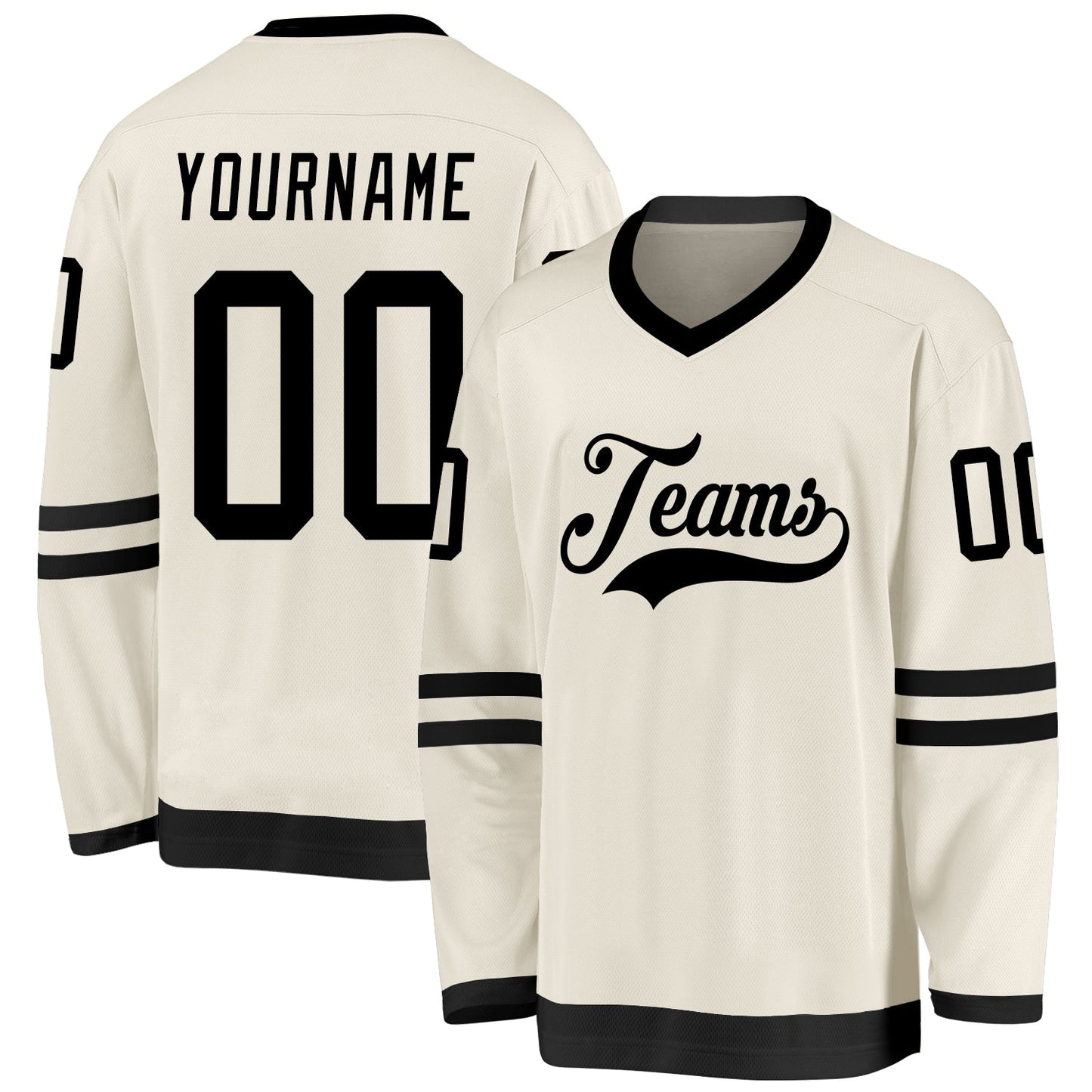 Custom Cream Black Hockey Jersey - Main View