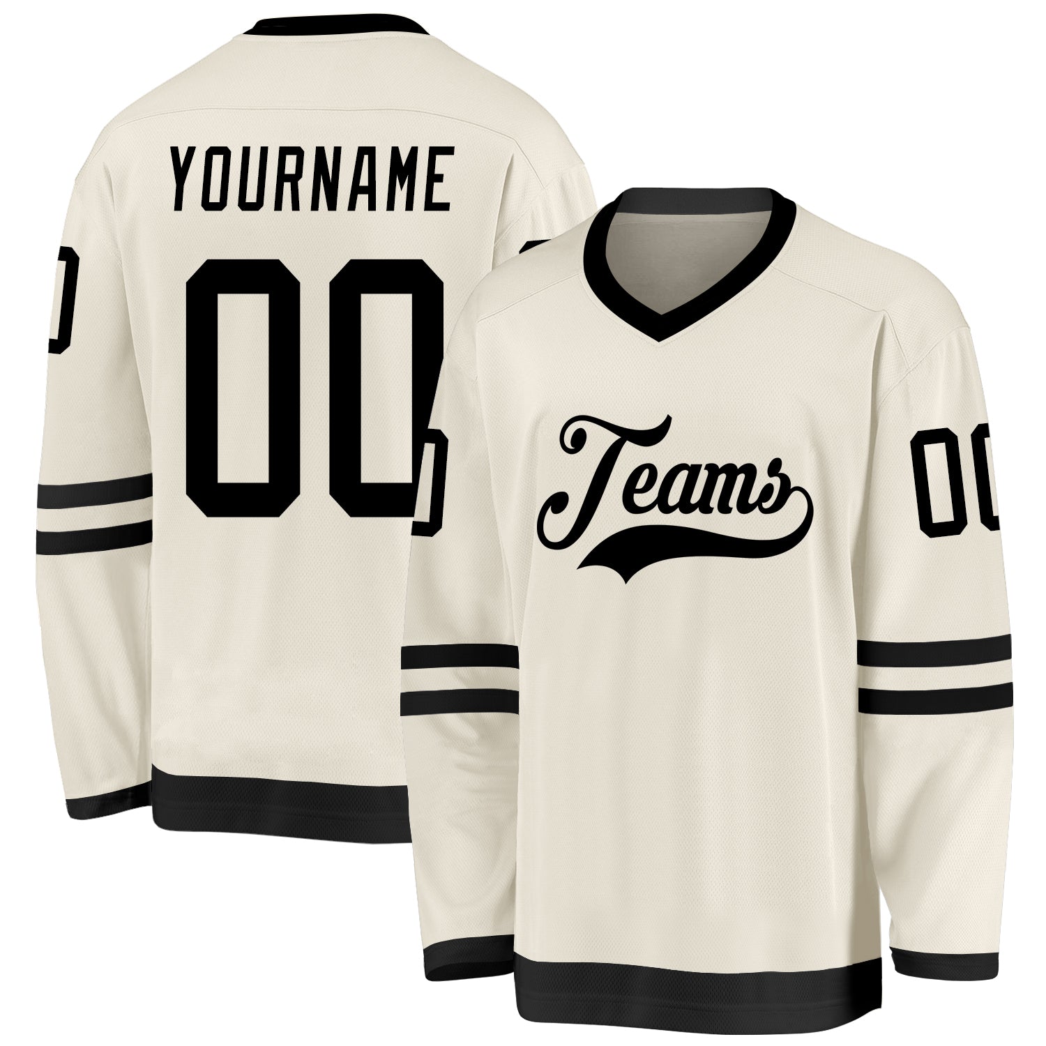 Custom Cream Black Hockey Jersey - Main View