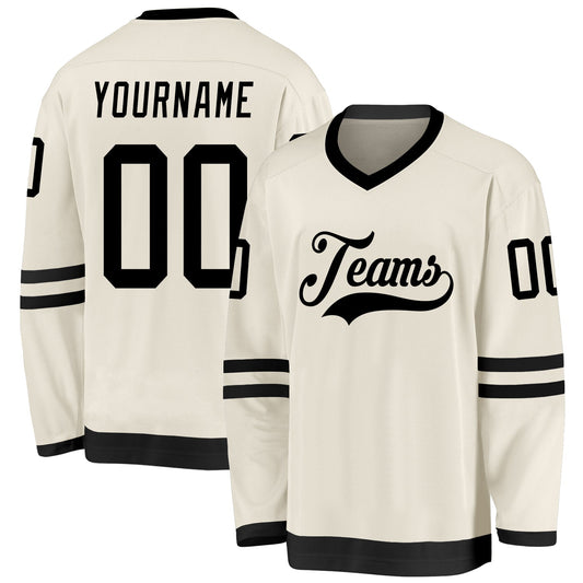Custom Cream Black Hockey Jersey - Main View