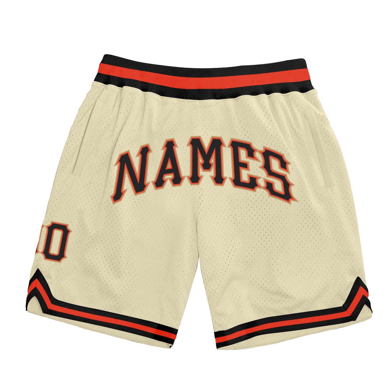 Custom Cream Black-Orange Authentic Throwback Basketball Shorts - Main View