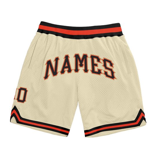 Custom Cream Black-Orange Authentic Throwback Basketball Shorts - Main View