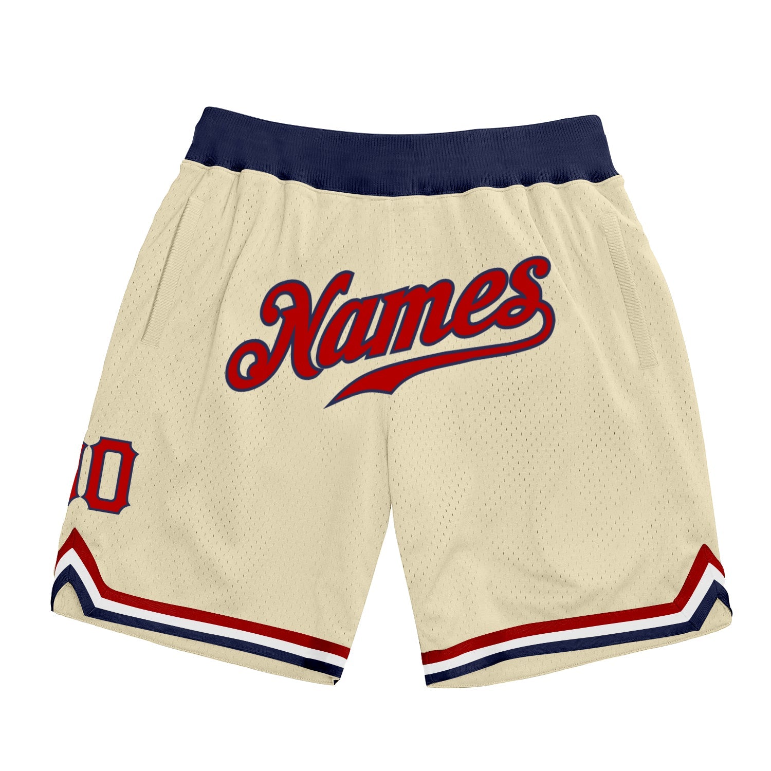 Custom Cream Red-Navy Authentic Throwback Basketball Shorts - Main View