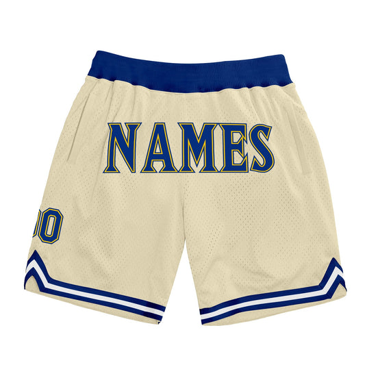 Custom Cream Royal-Gold Authentic Throwback Basketball Shorts - Main View