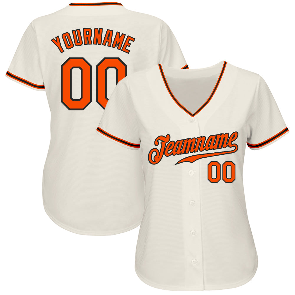 Custom Cream Orange-Black Authentic Baseball Jersey view 2