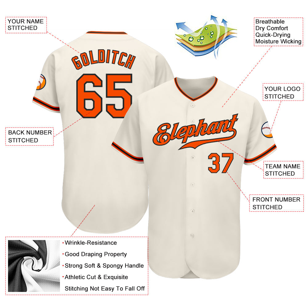 Custom Cream Orange-Black Authentic Baseball Jersey view 3