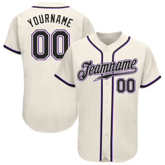 Custom Cream Black-Purple Authentic Baseball Jersey - Main View