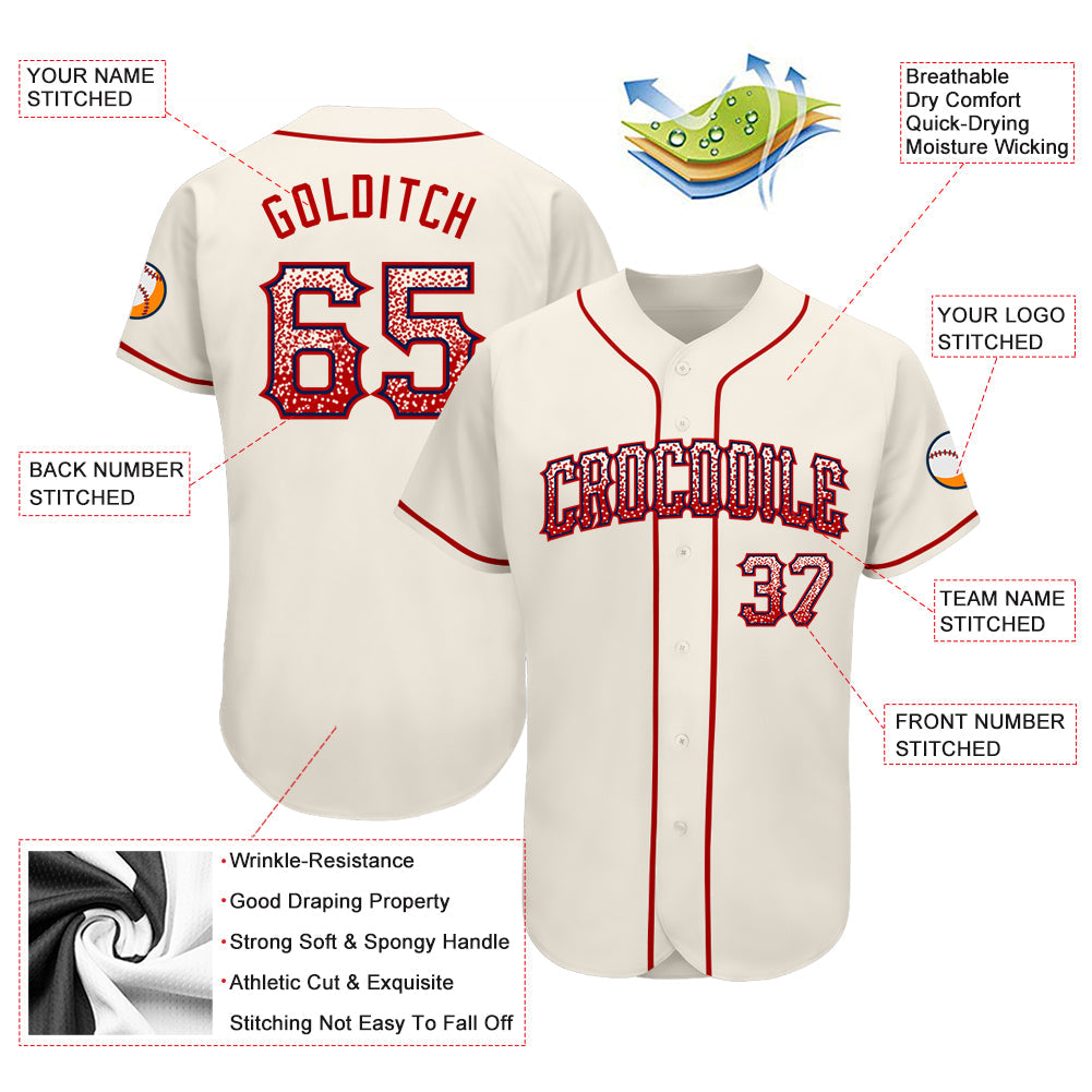 Custom Cream Red-Navy Authentic Drift Fashion Baseball Jersey view 3