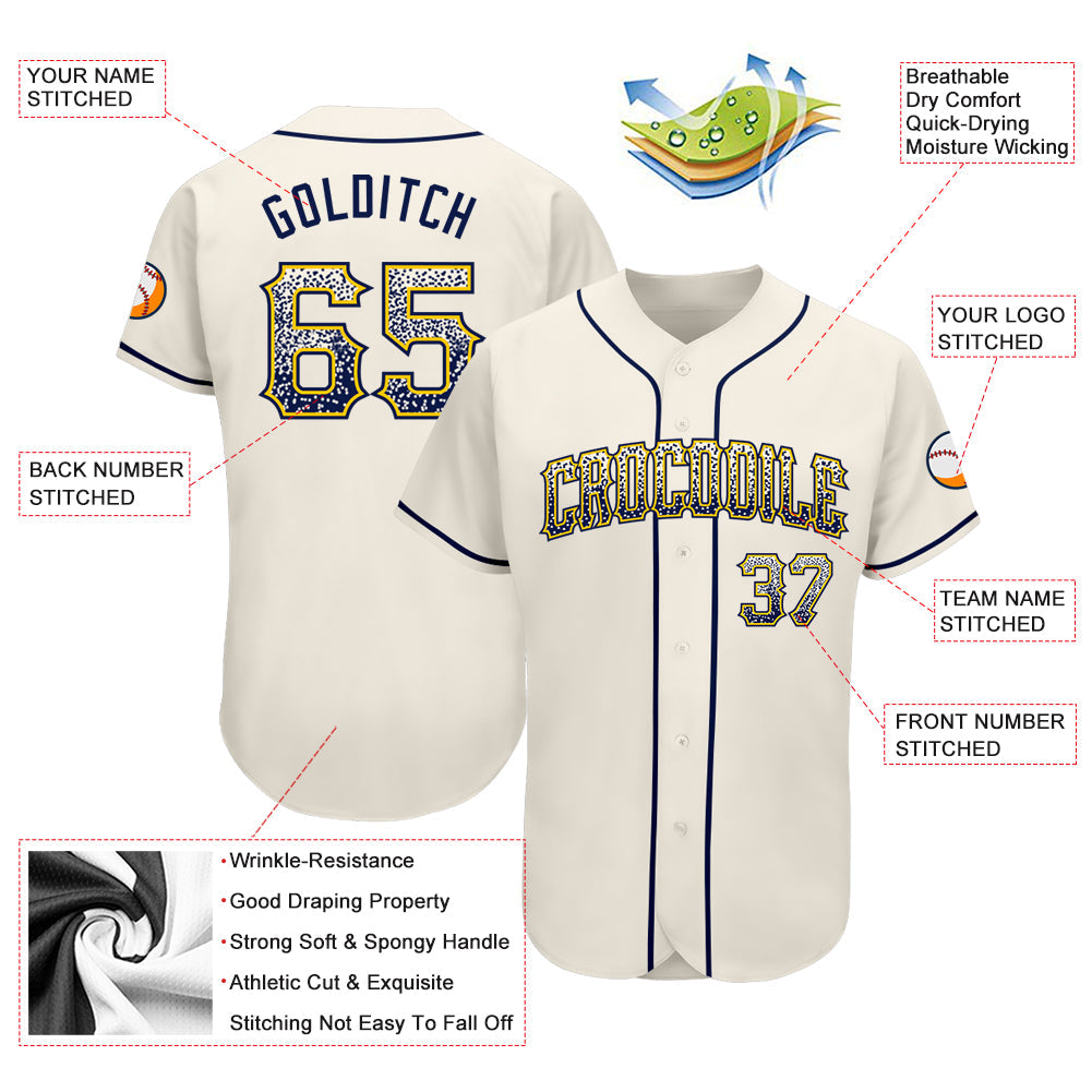Custom Cream Navy-Gold Authentic Drift Fashion Baseball Jersey view 3