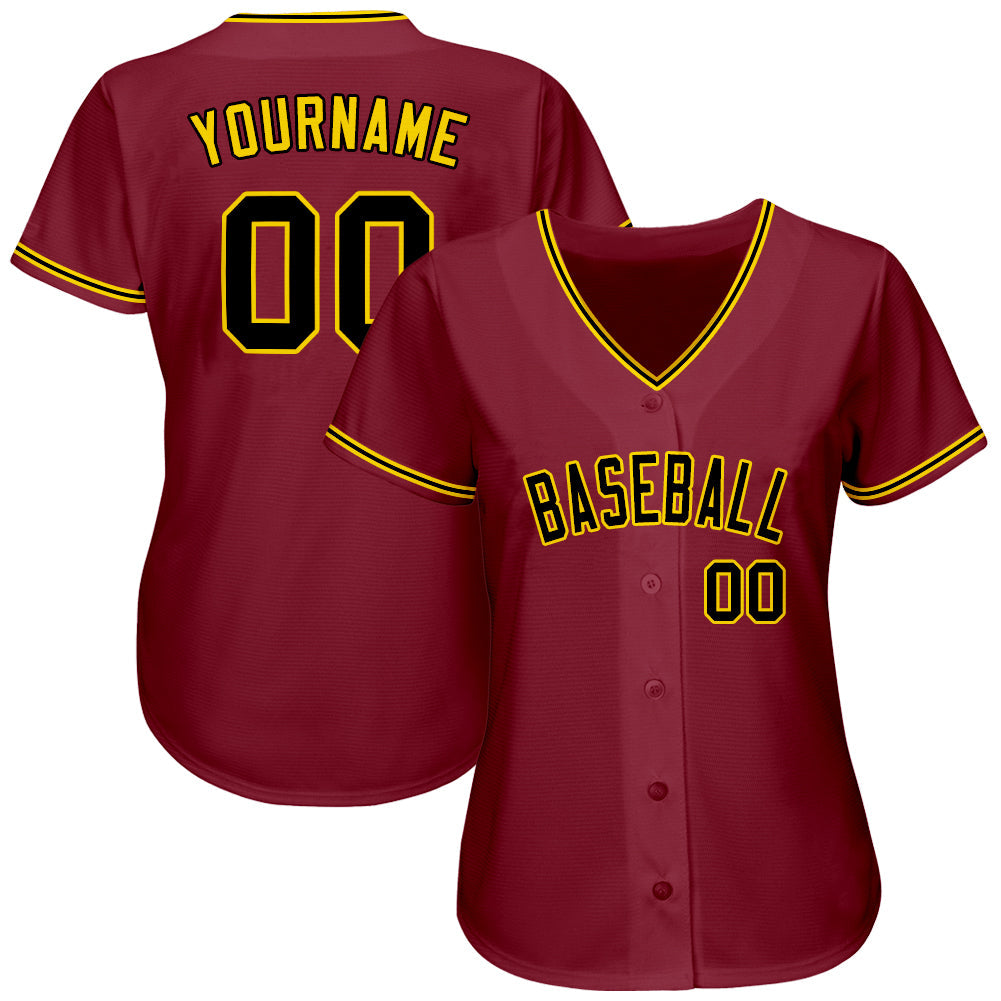 Custom Crimson Black-Gold Authentic Baseball Jersey view 2