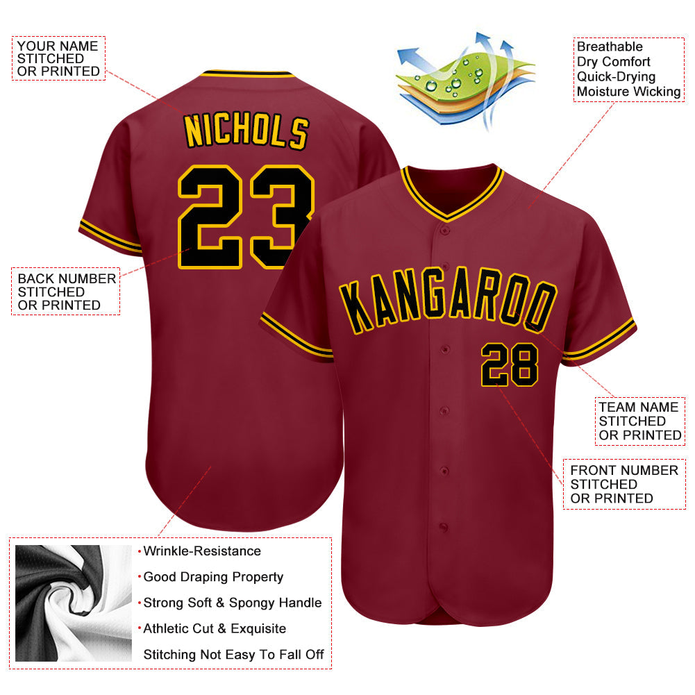 Custom Crimson Black-Gold Authentic Baseball Jersey view 3
