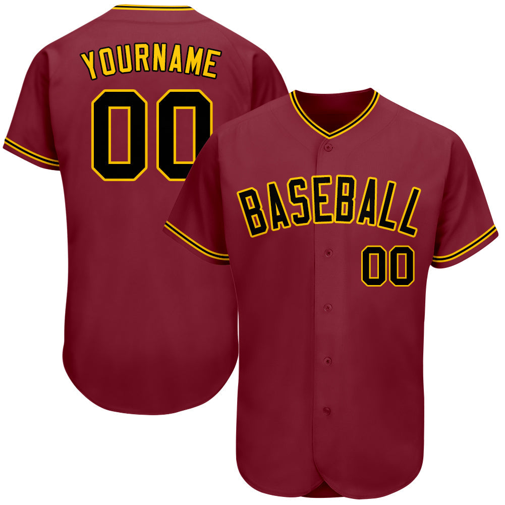 Custom Crimson Black-Gold Authentic Baseball Jersey - Main View