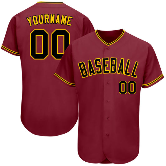 Custom Crimson Black-Gold Authentic Baseball Jersey - Main View