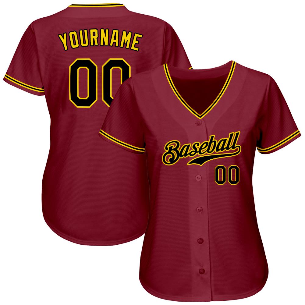 Custom Crimson Black-Gold Authentic Baseball Jersey view 2