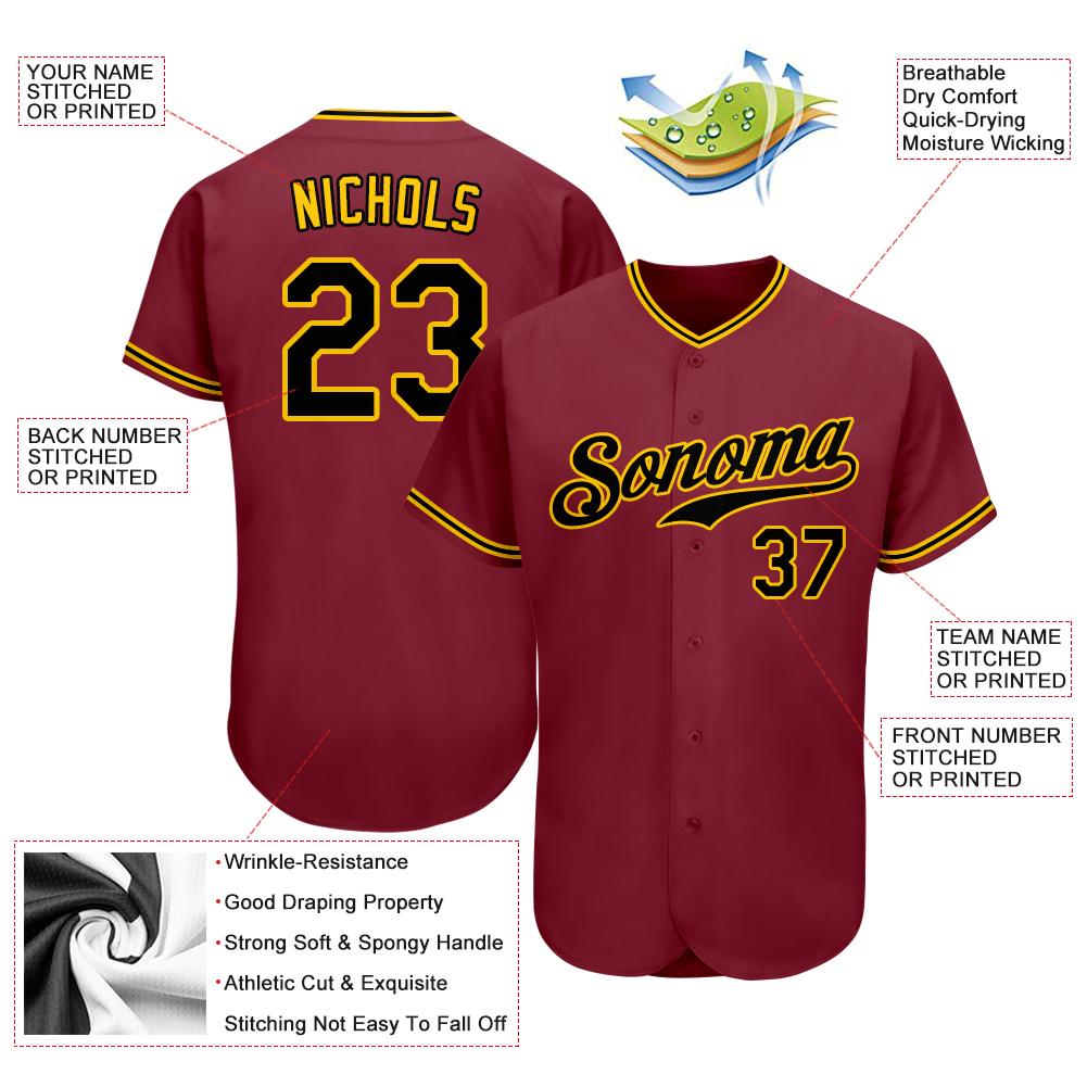 Custom Crimson Black-Gold Authentic Baseball Jersey view 3