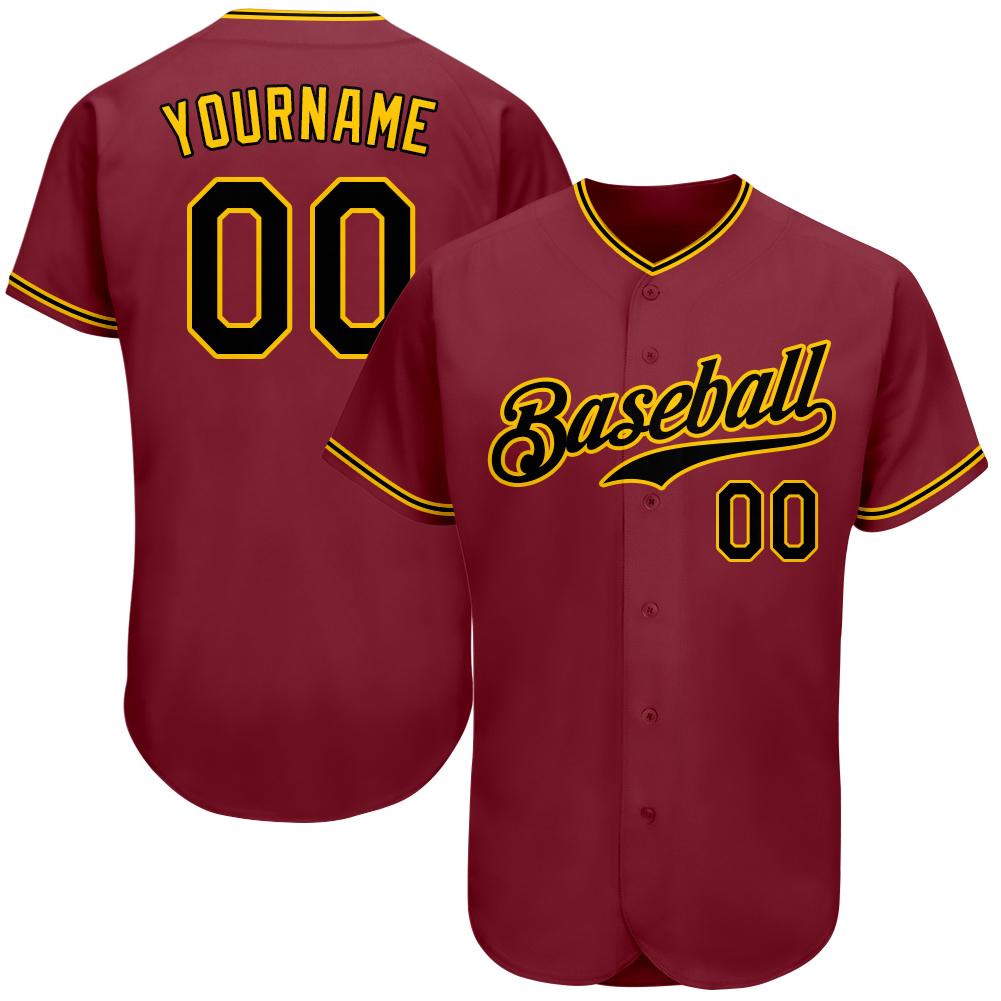Custom Crimson Black-Gold Authentic Baseball Jersey - Main View
