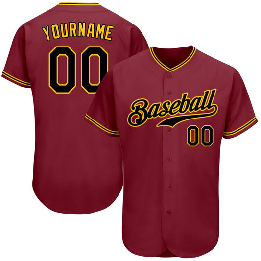 Custom Crimson Black-Gold Authentic Baseball Jersey - Main View