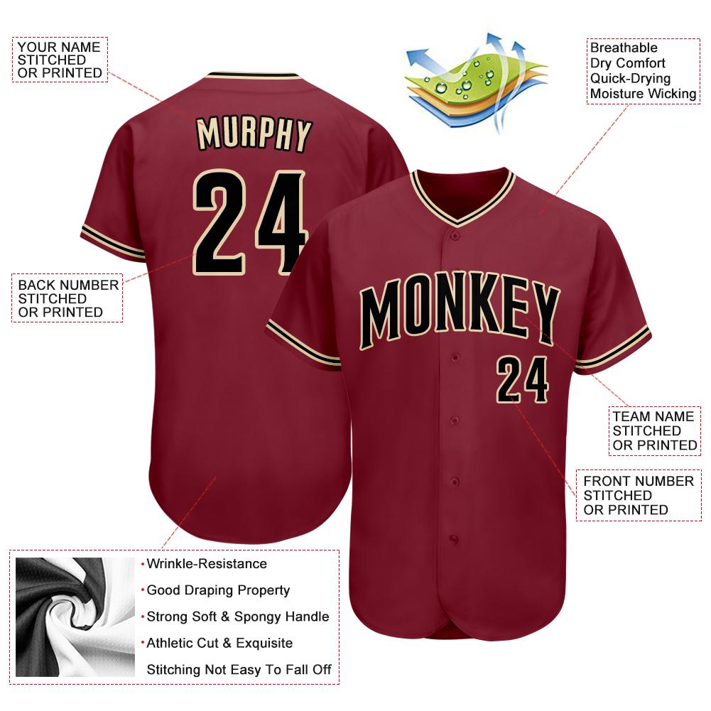 Custom Crimson Black-City Cream Authentic Baseball Jersey view 3