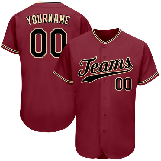 Custom Crimson Black-City Cream Authentic Baseball Jersey - Main View