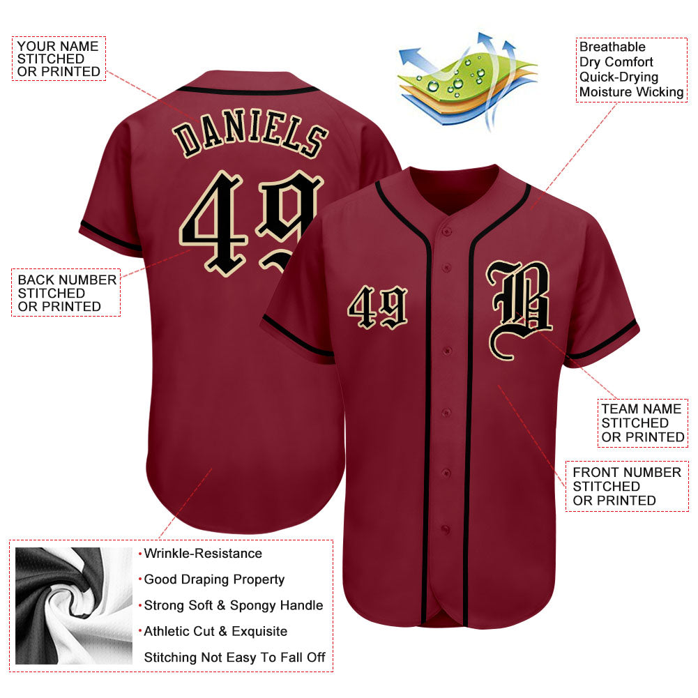 Custom Crimson Black-City Cream Authentic Baseball Jersey view 3