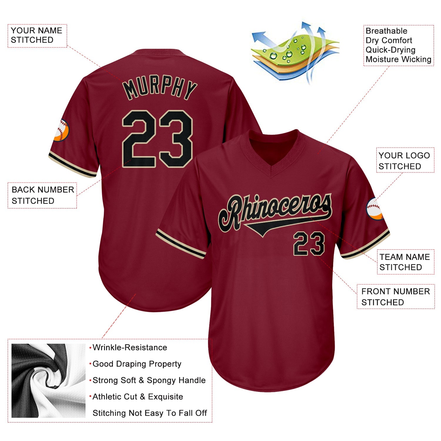 Custom Crimson Black-City Cream Authentic Throwback Rib-Knit Baseball Jersey Shirt view 4