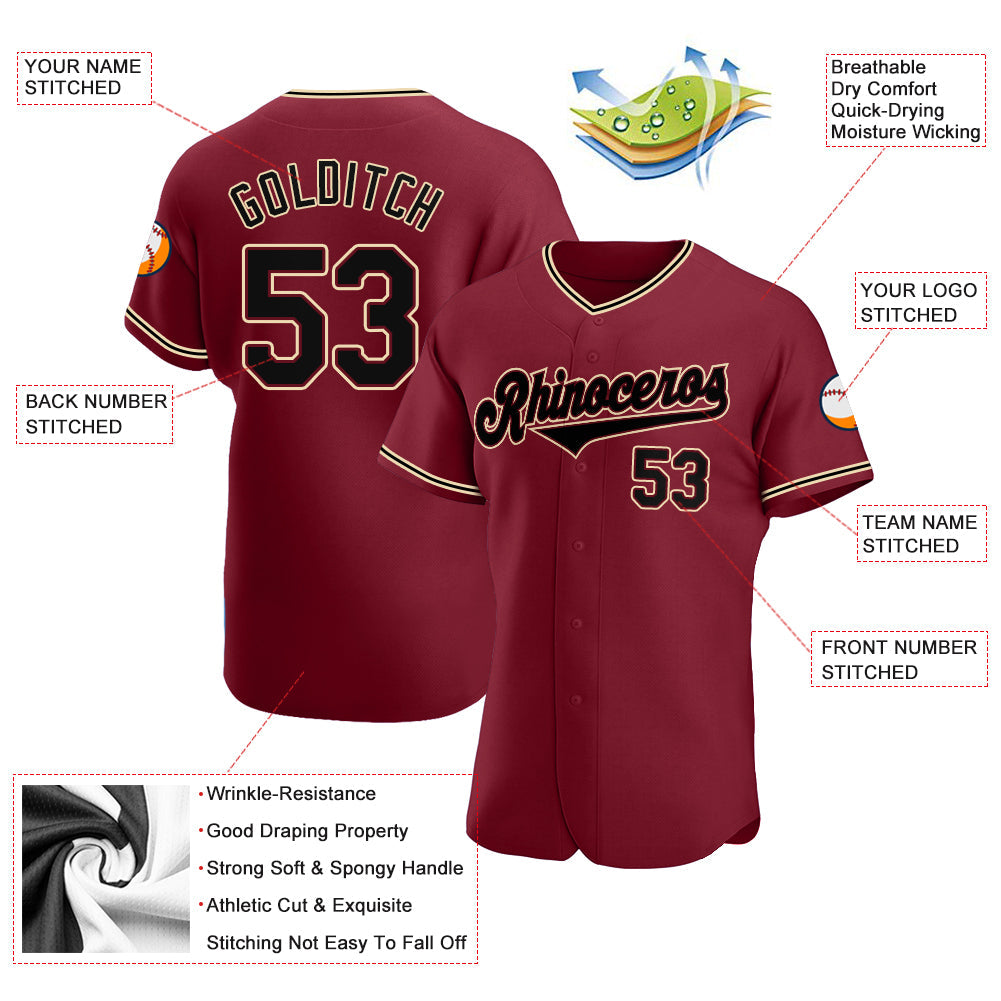 Custom Crimson Black-City Cream Authentic Baseball Jersey view 3