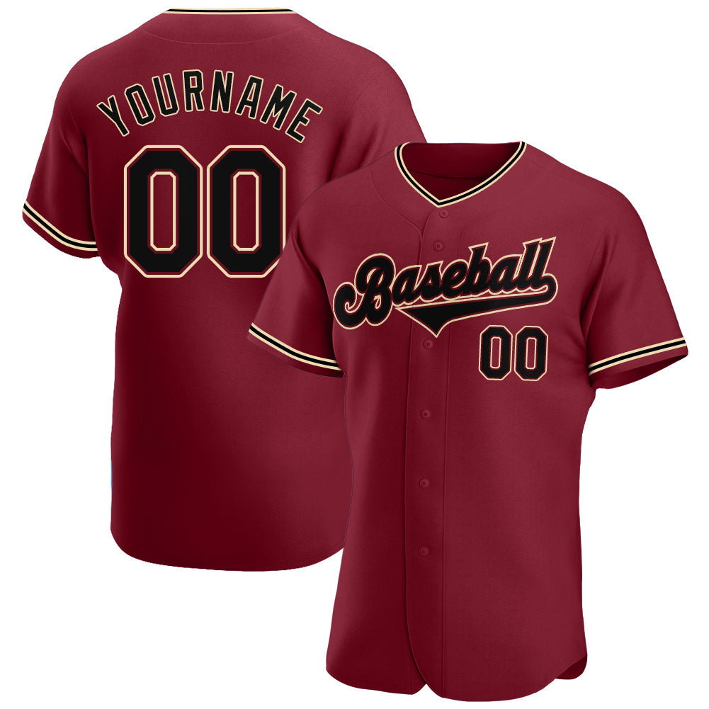 Custom Crimson Black-City Cream Authentic Baseball Jersey - Main View