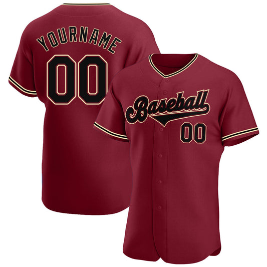 Custom Crimson Black-City Cream Authentic Baseball Jersey - Main View