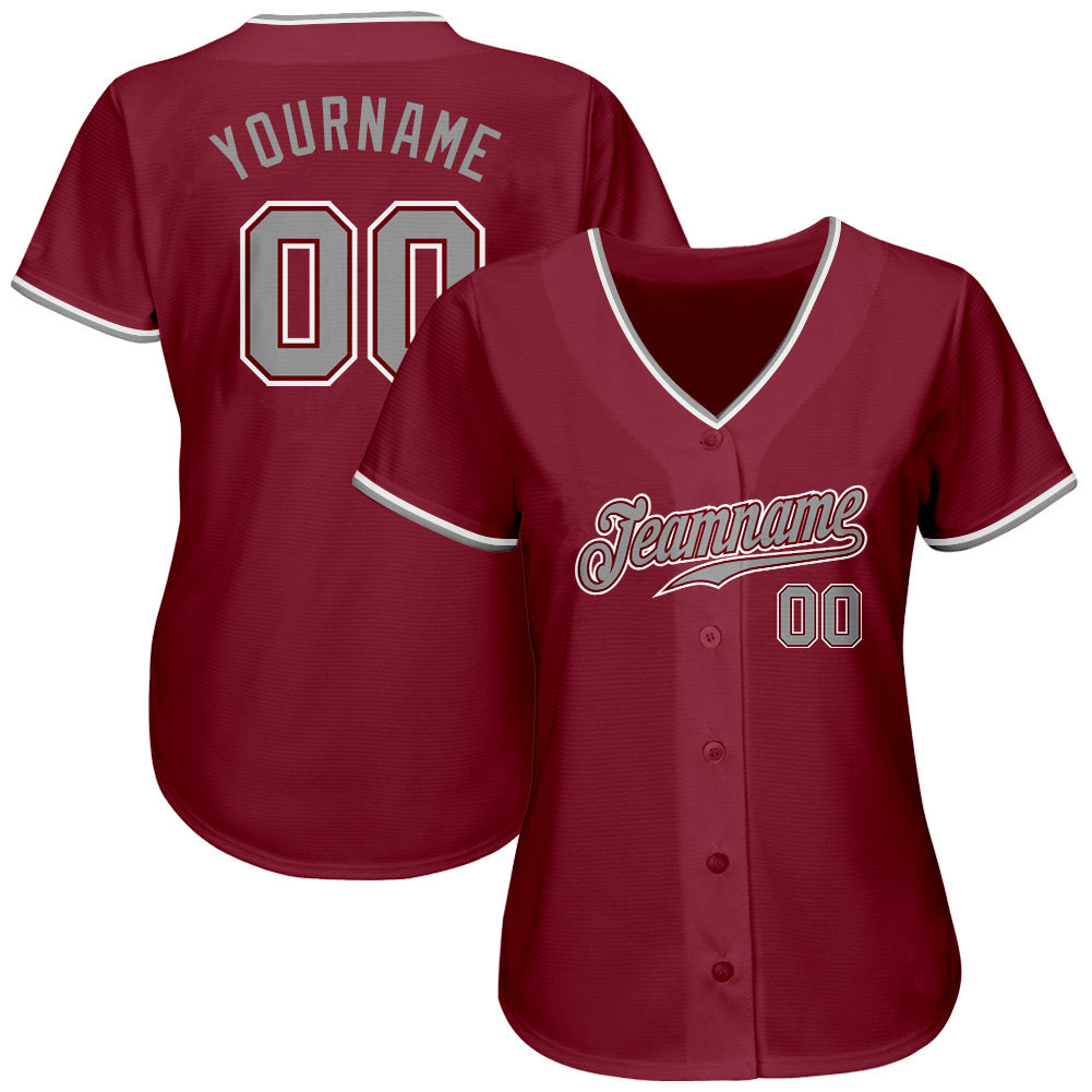 Custom Crimson Gray-White Authentic Baseball Jersey view 2