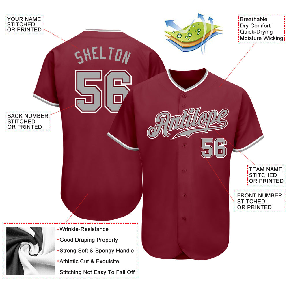 Custom Crimson Gray-White Authentic Baseball Jersey view 3