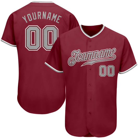 Custom Crimson Gray-White Authentic Baseball Jersey - Main View