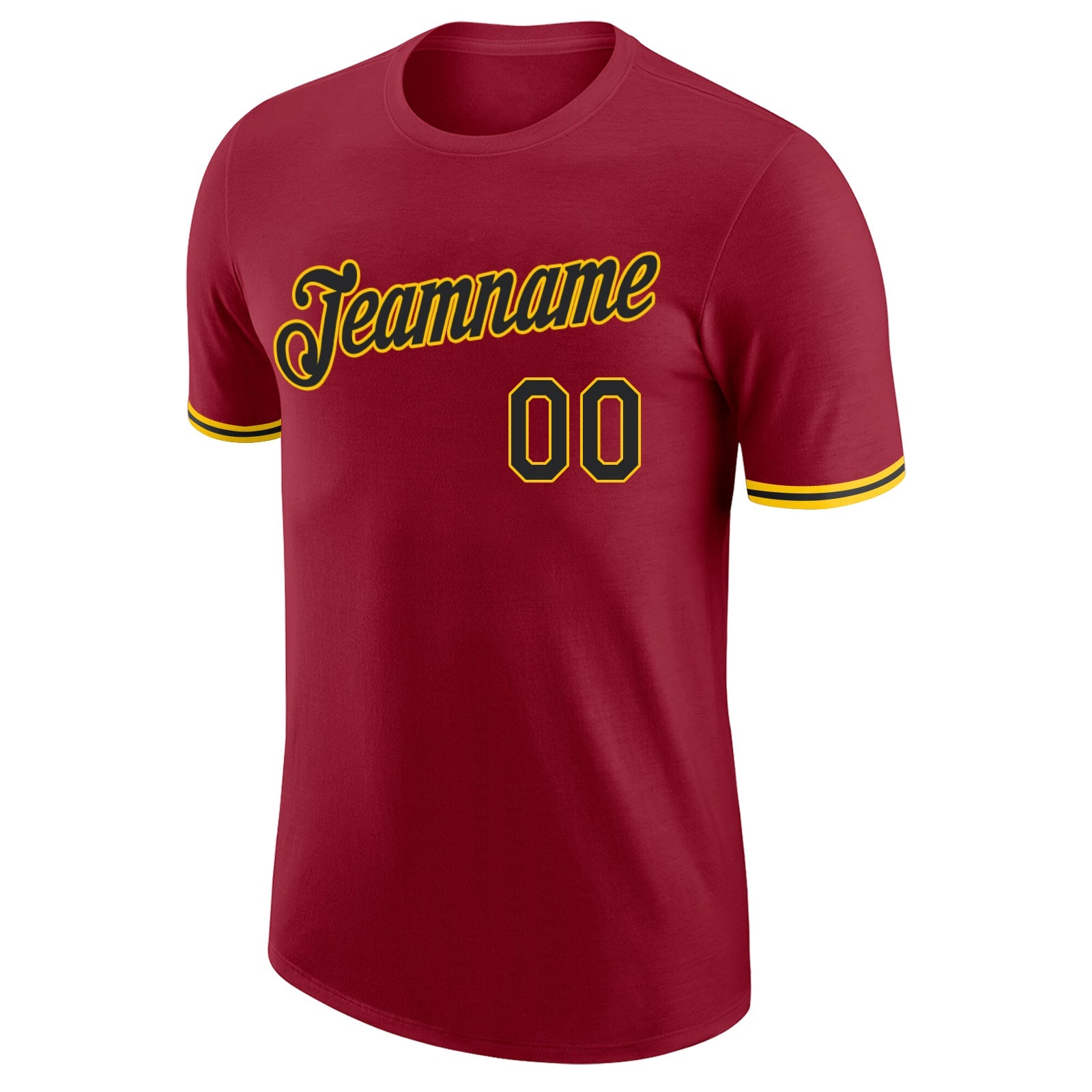 Custom Crimson Black-Gold Performance T-Shirt view 5