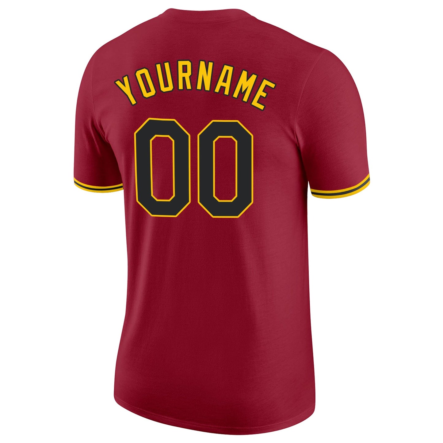 Custom Crimson Black-Gold Performance T-Shirt view 6