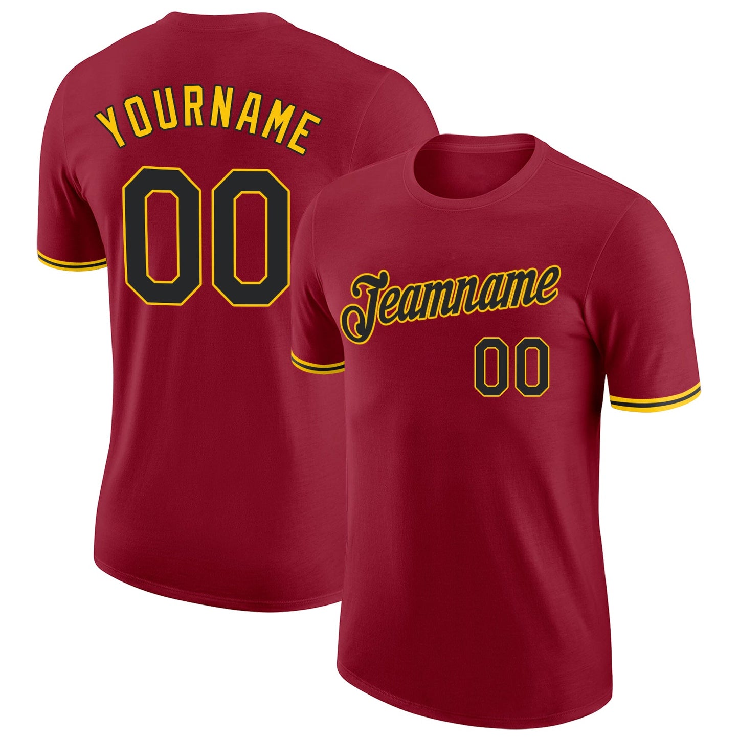 Custom Crimson Black-Gold Performance T-Shirt - Main View